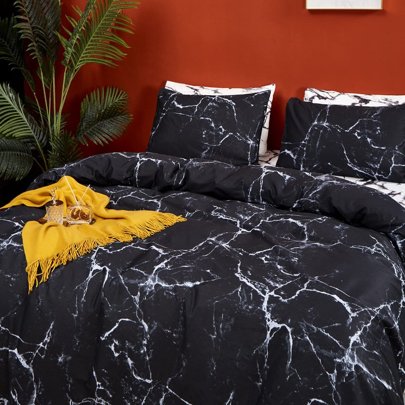 CLOTHKNOW Black White Queen Comforter Set 3Pcs Marble Bedding Comforter Sets Abstract Comforter Queen Men Women Black Queen Size Comforter Sets - Image 3